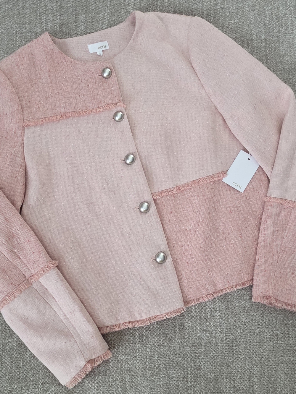 Ecru Women's Pink Patchwork Tweed Jacket with Button Front